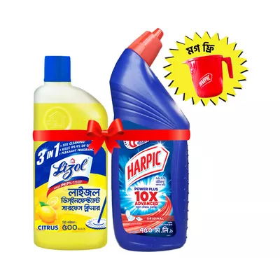 Harpic Toilet Cleaner 750 ml & Lizol Floor Cleaner 500 ml (Free Mug) 