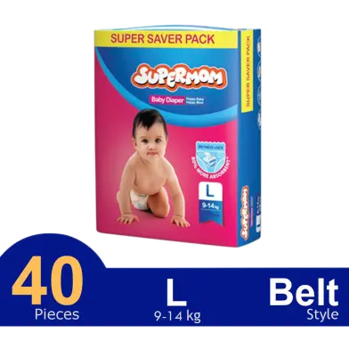 Square - Supermom Baby Diaper - Belt (9-14kg) (L - 40pcs)